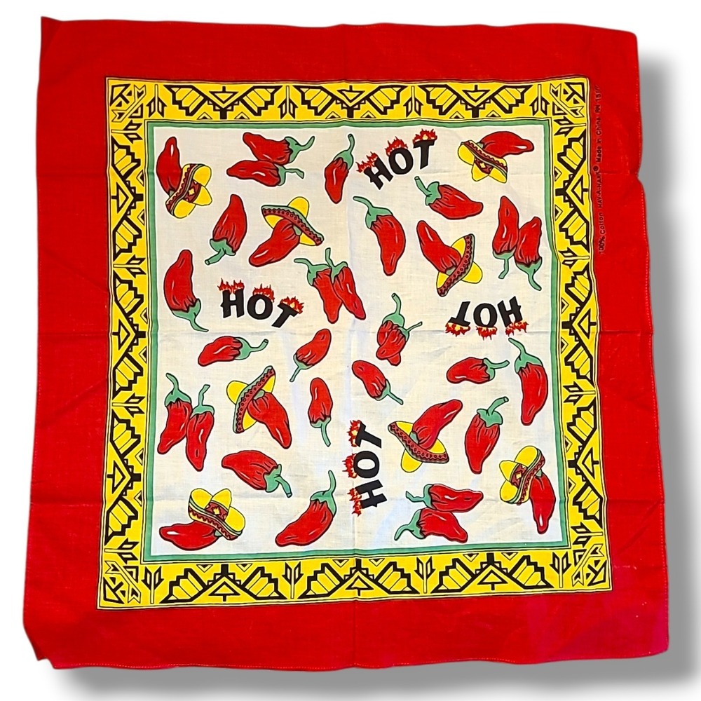 Vintage Hav A Hank Chili Pepper Bandana Red Cotton Western Cowboy Scarf HOT